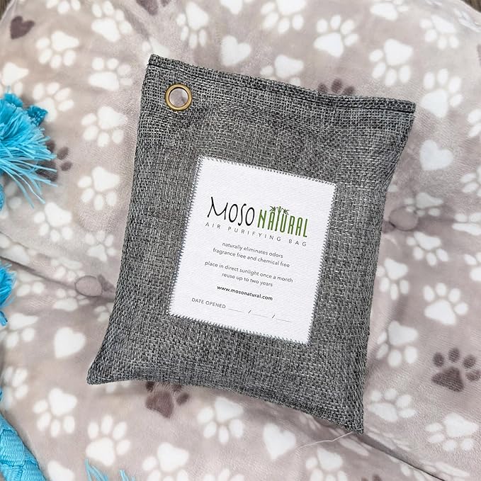 Moso Natural Air Purifying Bag 500g (3 Pack) Premium Bamboo Charcoal Odor Absorber for Home, Bedroom, Kitchen, Basement | Unscented Pet Odor Eliminator | Large Charcoal Deodorizer Bag Covers 250sqft