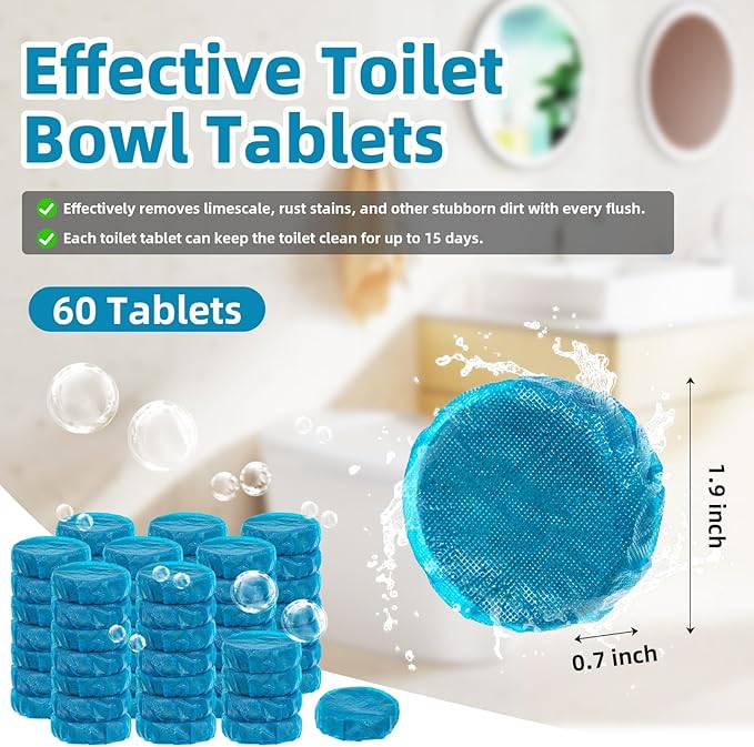 G · PEH Toilet Blue Cleaner Tablets: 108 Pack Automatic Toilet Bowl Cleaner Tablets, Multipurpose Bathroom Cleaners Drop in Tank for Bathroom Freshening Smell & Effective Cleaning