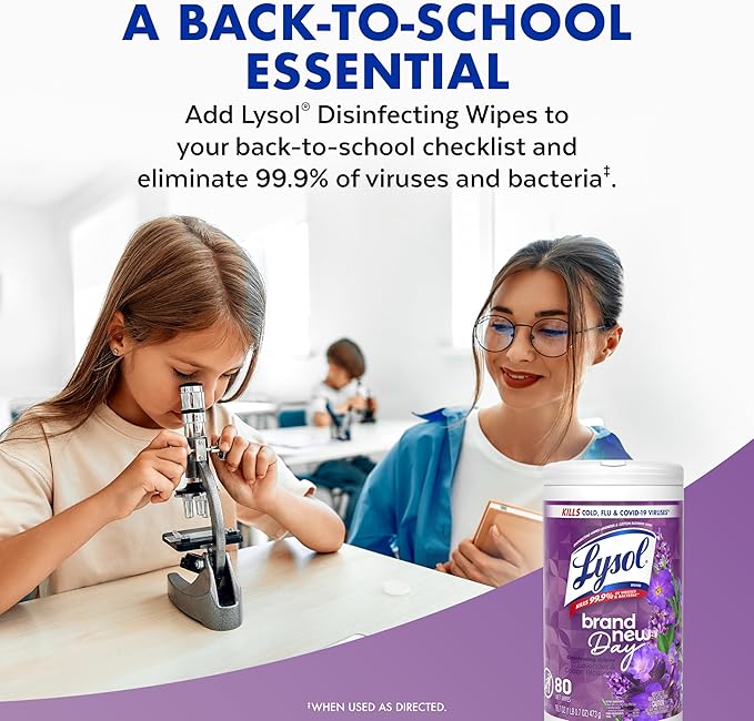 Lysol Disinfectant Wipes, Multi-Surface Antibacterial Wipes For Disinfecting, Dorm Room Essentials, Cleaning Supplies for Home, Bathroom, Lavender & Cotton Blossom Scent, 80 Count