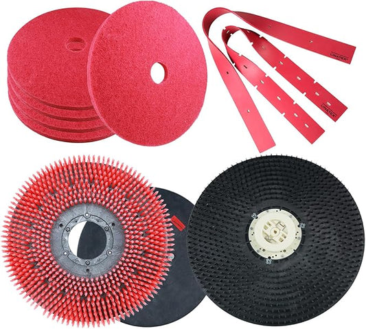 Consumable Supply Bundle for AF2217 Walk-Behind Scrubber - Includes 21" Brush, 21" Pad Driver, 33" Squeegee Blades & 5-Pack 22" Red Pads