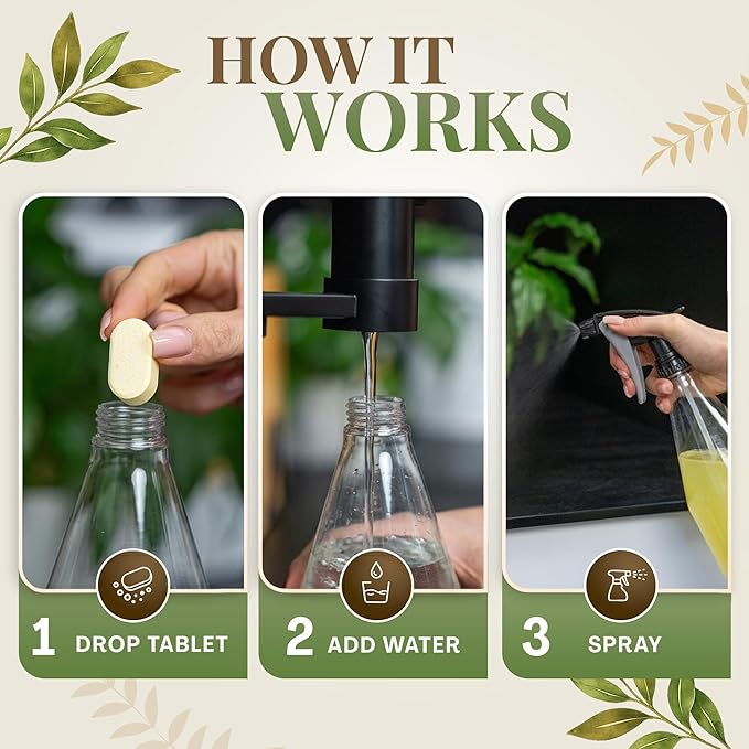 Cleaning Tablets for Spray Bottle Multi Surface Cleaner Refill Pods Eco Friendly Non Toxic Lemon Scent Plant Based (8 Pack)