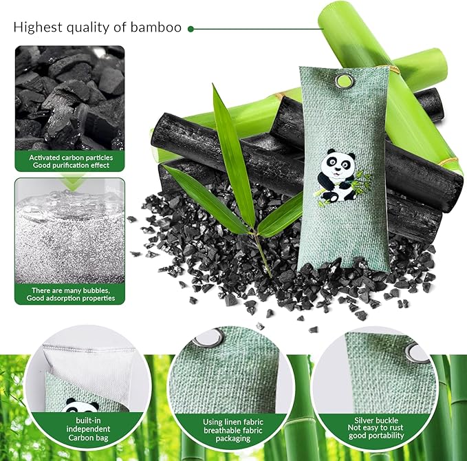 2 Bags Natural Air Purifying Bag | Bamboo Charcoal Odor Absorber for Home & Car | Closet Odor Eliminator, Small Room Deodorizer & Car Air Freshener | Charcoal Bags (75g light green, Unscented)