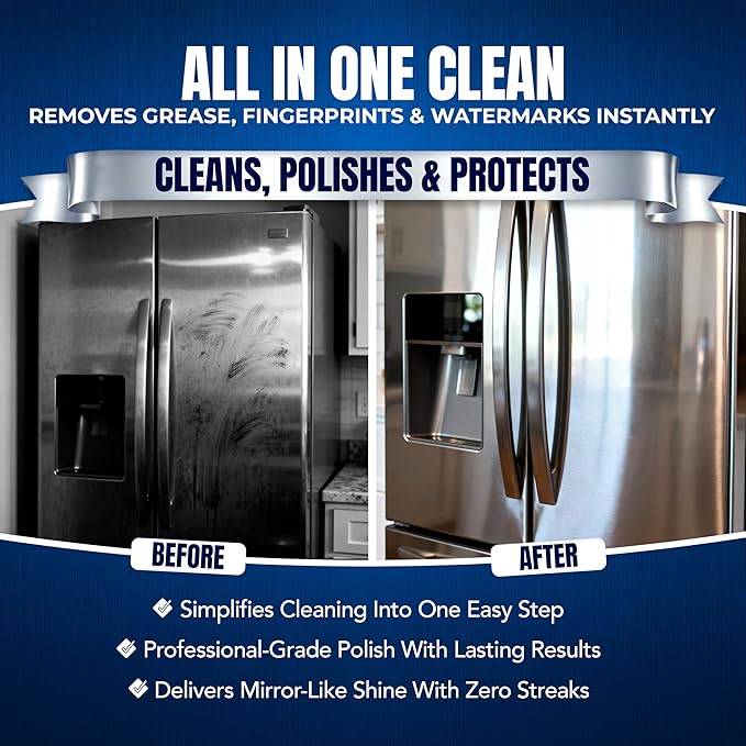 Sheila Shine Stainless Steel Cleaner & Polish – 1 Quart (32 fl oz) – Removes Fingerprints, Protects & Restores Shine on Stainless Steel, Chrome & Metal Surfaces