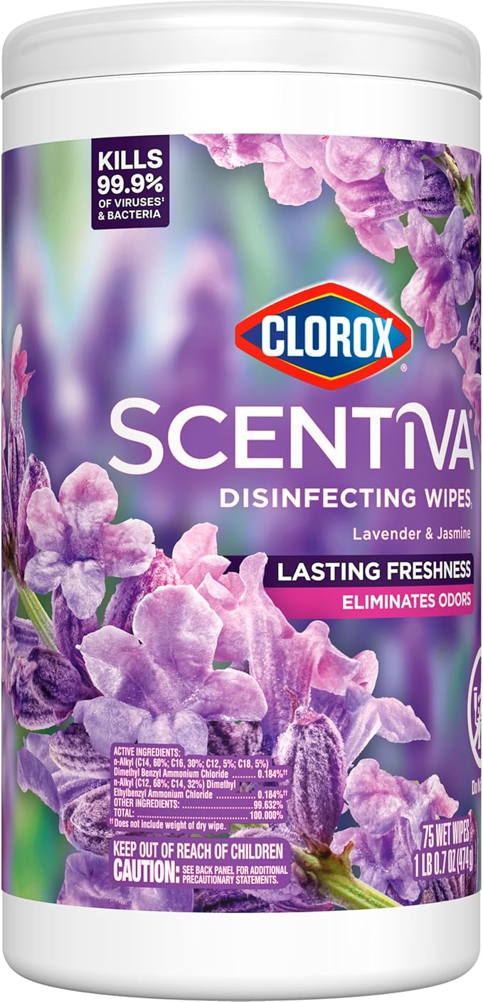 Clorox Scentiva Disinfecting Wipes, Lavender and Jasmine, 75 Count (Package May Vary)