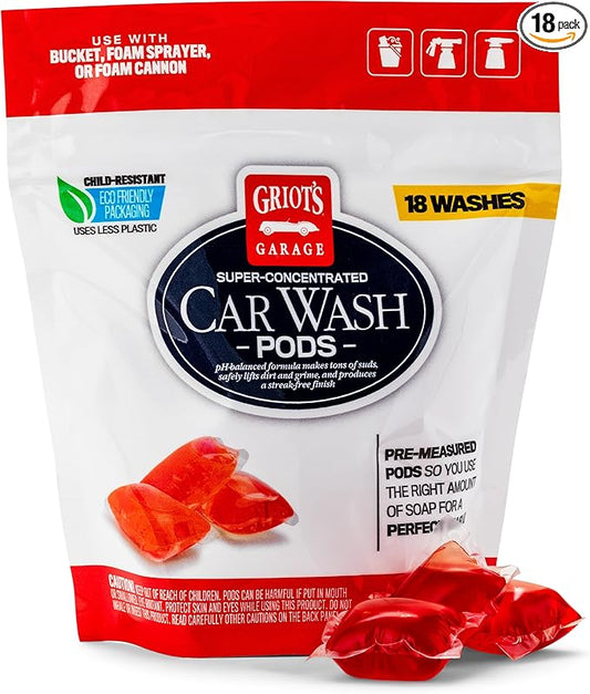 Griot's Garage Super-Concentrated Car Soap Pods for Wash Buckets, Foam Cannons, and Foaming Sprayers, pH Neutral, Auto Shampoo, 18 Pc, 10846