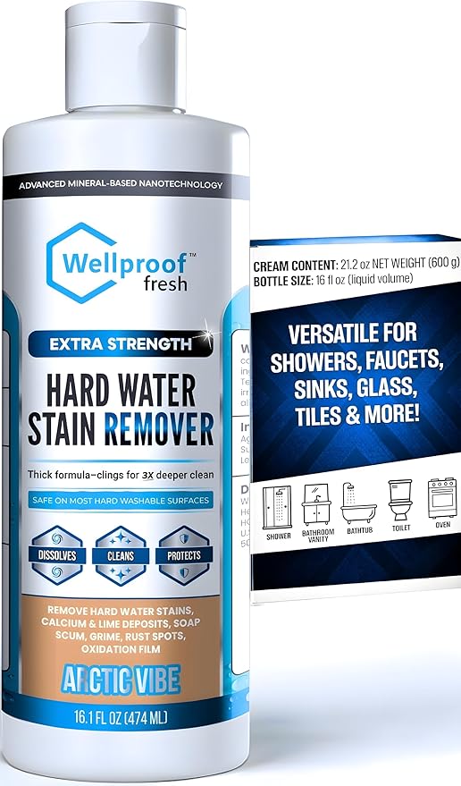 Wellproof Hard Water Stain Remover - 3X Nanotech Deep Cleaner | Eliminates Limescale, Soap Scum, Calcium, Rust At Source - No Bleach, No Chemical Fumes - Safe for Glass, Tile, Fixtures & Family Homes