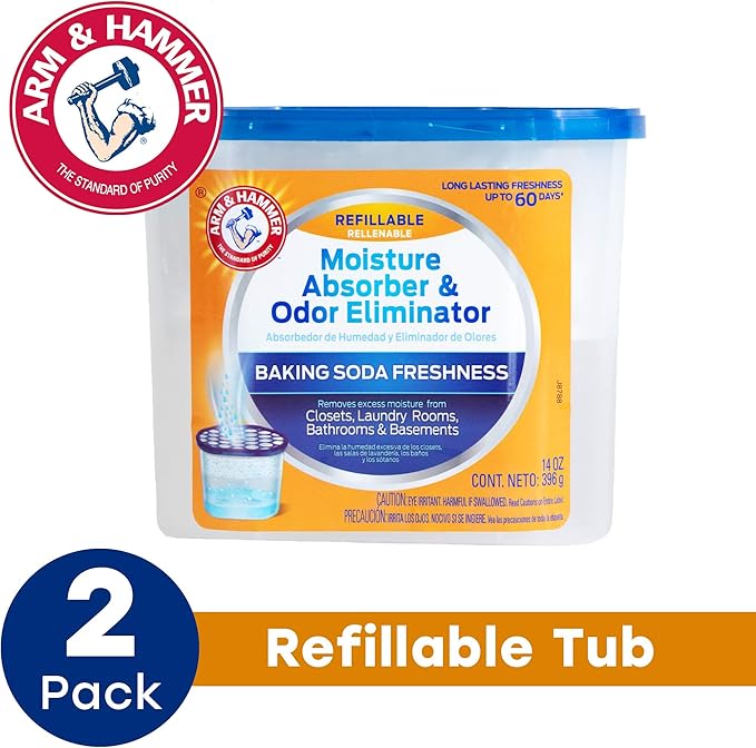 Arm & Hammer AH Refillable Tub 2-14 OZ Amazon Moisture Absorber, 2 Count, White,Blue, 28 Oz