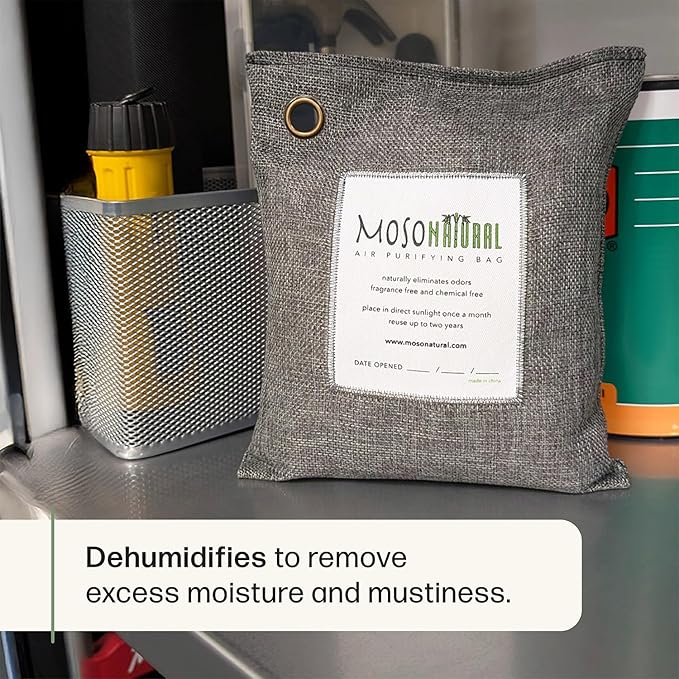Moso Natural Air Purifying Bag 500g | Premium Bamboo Charcoal Odor Absorber for Home, Bedroom, Kitchen, Basement | Unscented Pet Odor Eliminator | Large Room Charcoal Deodorizer Bag Covers 250sqft