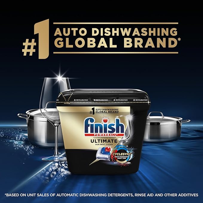 Finish Ultimate Dishwasher Pods, No Pre-Rinse Dishwasher Detergent Soap Removes Burnt-On Stain, with CycleSync Technology, Degreasing & Scrubbing Power, 52 Count (Packaging may vary)