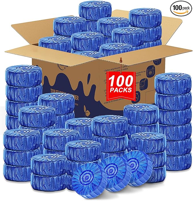 Toilet Bowl Cleaners,100 Pack Blue Toilet Tablets with Fresh Scent, Household Toilet Cleaner Continuous Cleaning, Prevent Various Stains & Odors Build Up - Septic Friendly