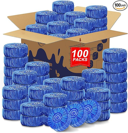 Toilet Bowl Cleaners,100 Pack Blue Toilet Tablets with Fresh Scent, Household Toilet Cleaner Continuous Cleaning, Prevent Various Stains & Odors Build Up - Septic Friendly