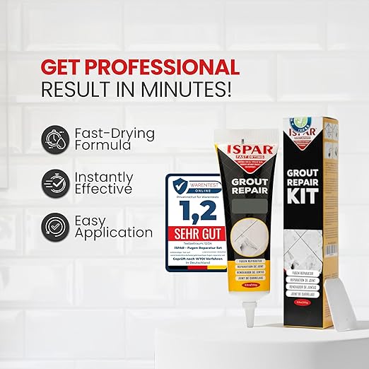 Grout Repair Kit – Anthracite Tile Grout Filler 8.8 oz, Ready Mixed, Fast-Drying Tile Adhesive for Bathroom, Shower & Floor Tiles – Includes Spatula