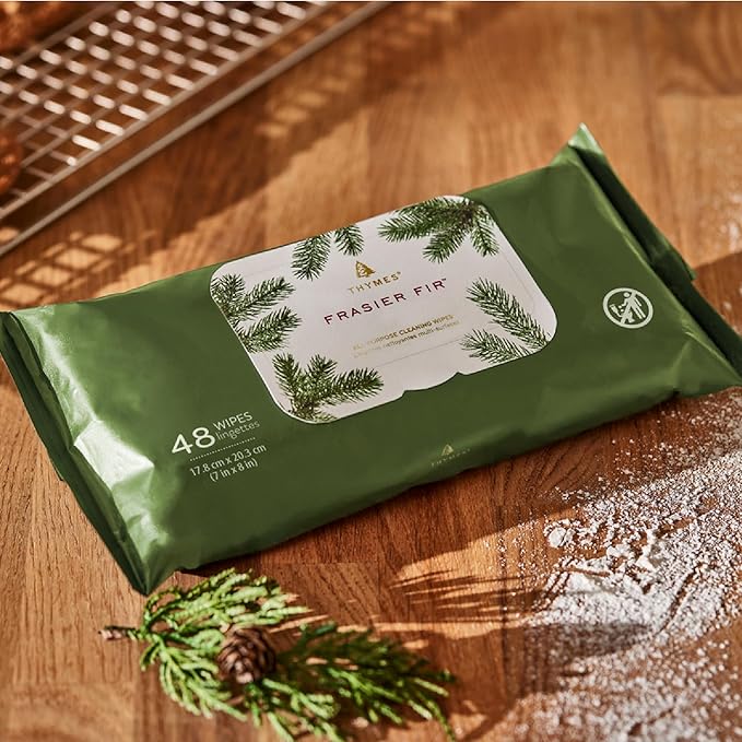 Thymes Frasier Fir All-Purpose Cleaning Wipes – Multi-Purpose Cleaning Wipes – Safe for Countertops, Walls, and Other Non-Porous Surfaces – Cruelty Free Surface Wipes (2 Pack of 48 Wipes)