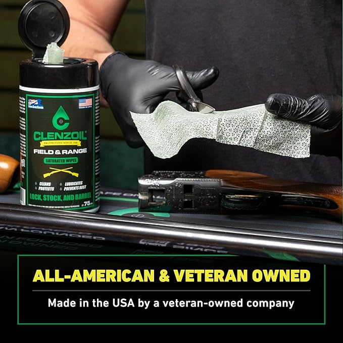 CLENZOIL Field & Range Single-Use Saturated Gun Oil Wipe Packets | Individual CLP Wipes | One-Step Gun Cleaning Oil & Lubricant Field Wipes for Hunting