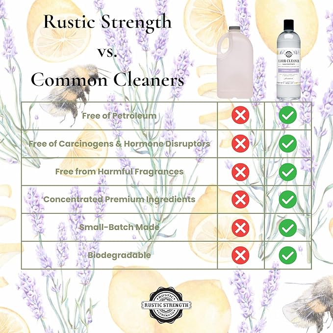 Rustic Strength Floor Cleaner Concentrate, Lavender and Lemon Scent, Plant-Based Multi-Purpose Cleaner, pH Neutral, 16 oz