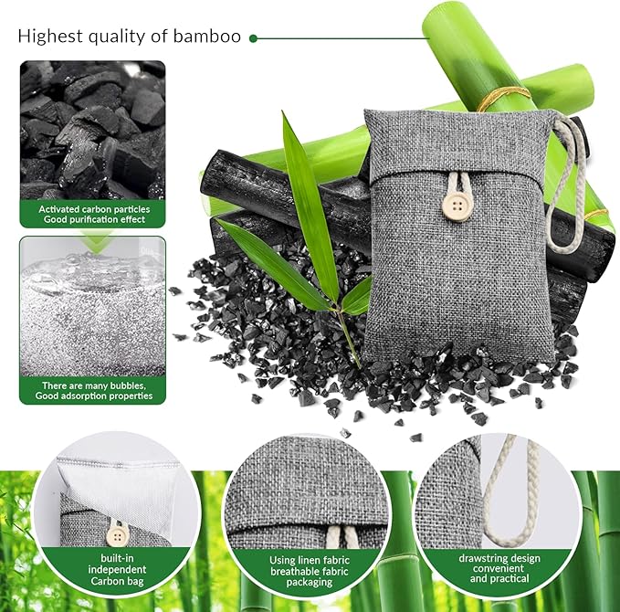 2 Bags Natural Air Purifying Bag | Bamboo Charcoal Odor Absorber for Home & Car | Closet Odor Eliminator, Small Room Deodorizer & Car Air Freshener | Charcoal Bags (250g gray1, Unscented)