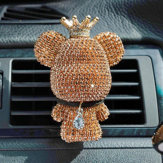 Cute Car Accessories, Bling Crystal Bear Car Air Freshener With Vent Clip,Rhinestone Aesthetic Car Decor Interior Decoration (GOLD)