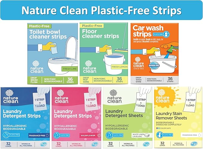 Nature Clean Natural Stain Remover for Clothes Laundry Strips Unscented 32 Count, Non-Toxic Advanced Stain Remover Treater Laundry Sheets, Plastic-Free Travel Stain Remover for Fabric Eco-Friendly