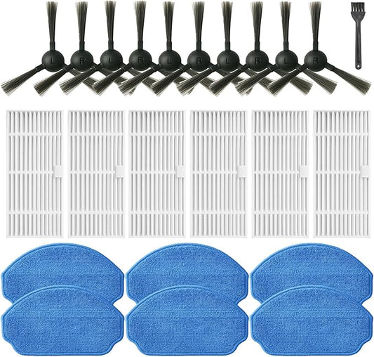 Replacement Parts for MAMNV BR151, for ZCWA BR151, for Kilgone G20, for MANVINS G20, for XIEBro Life BR151, for iMartine BR151, for ONSON BR151, for MANVN BR151,10 Side Brush, 6 HEPA Filter, 6 Mop Pad