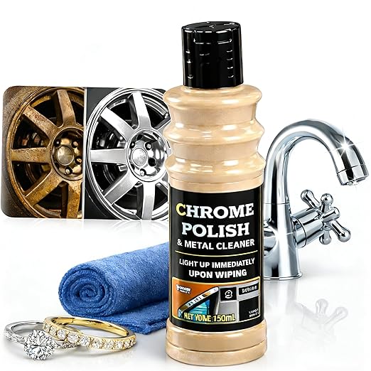 Chrome Polish & Metal Cleaner for Cars, 5.07 fl oz/150ml, All Metal Polish for Golf Clubs, Jewelry, Silver, Brass, Aluminum, Copper, Stainless Steel & Various Metal Surfaces