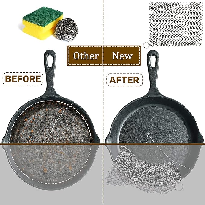 Scrubber Chainmail - Cleaner for Cast Iron Stainless Steel Anodized Cookware Scraper Cleaning Dutch Ovens Scourer for All Types of Skillet Griddles Cast Iron Pans Pots Grills & Dutch Ovens By Krisp