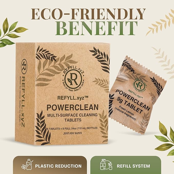 Cleaning Tablets for Spray Bottle Multi Surface Cleaner Refill Pods Eco Friendly Non Toxic Lemon Scent Plant Based (8 Pack)