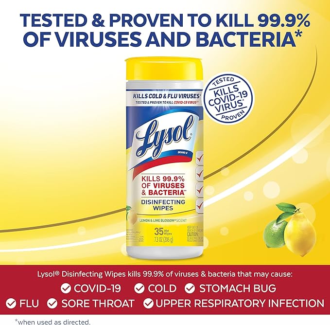 Lysol Disinfectant Wipes, Multi-Surface Antibacterial Cleaning Wipes, for Disinfecting and Cleaning, Lemon and Lime Blossom, 35 Count (Pack of 3)
