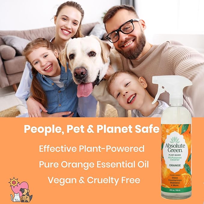 Absolute Green All Purpose Cleaner Spray, Non-Toxic, Kitchen, Bath, Countertop, Stainless, Safe around Kids + Pets, Natural Orange Scent, 25 oz (1 Pack)