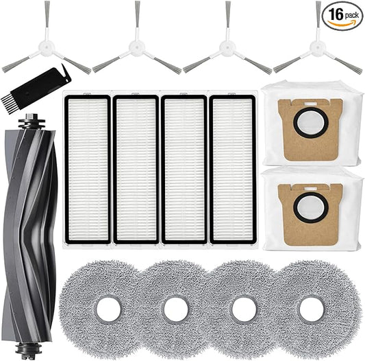 Replacement Parts Compatible for Dreame L10s Ultra / L10 Ultra Robot Vacuum Accessories, 1 Main Rubber Brush, 4 Microfiber Mop Pads, 4 Washable Filters, 2 Dust Bags, 4 Side Brushes, 1 Cleaning Brush