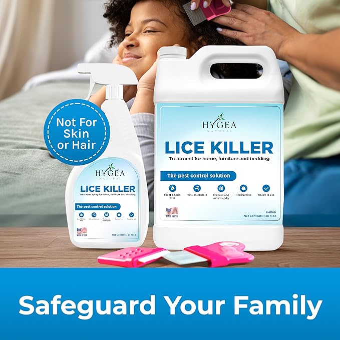 Hygea Natural Lice Kit Includes Comb with Magnifier for lice and nits and Lice Spray & Refill for Home, Furniture, Bedding - Natural Treatment- Family Friendly and pet Safe - Stain and Scent Free