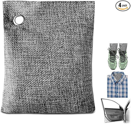 4 Pack charcoal odor absorber,Bamboo Charcoals Air Purifying Bag Charcoals Deodorizer Eliminator for Strong Odors in Car, Closet, Shoe, Basement (200G*4 Pack Gray-4, Unscented)