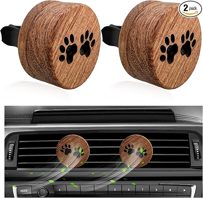 2 PCS Wood Car Essential Oil Diffuser, Wooden Aromatherapy Essential Oils Diffuser with Vent Clip, Wood Vent Clip Air Freshener for Vehicle Office Home Bedroom (Footprints)