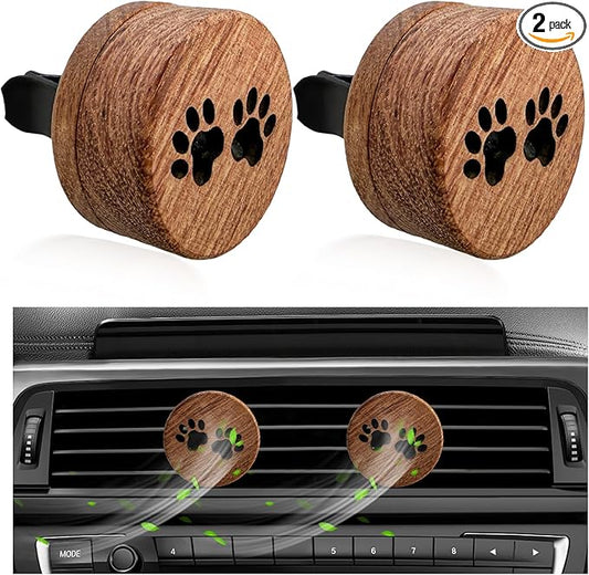 2 PCS Wood Car Essential Oil Diffuser, Wooden Aromatherapy Essential Oils Diffuser with Vent Clip, Wood Vent Clip Air Freshener for Vehicle Office Home Bedroom (Footprints)