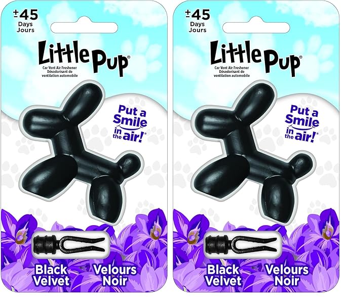 Little Pup 96605 Black Velvet Scent, Car Air Freshener, Clips to A/C Air Vent, Alcohol-Free Fragrance Oil, Non-Hazardous and Non-Toxic Plastic, Set of 1 (Pack of 2)