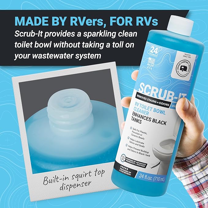Unique Scrub-It RV Toilet Bowl Cleaner Liquid - Helps Remove Stink, Stains and Debris - Safe on All Toilet Types (24 oz) Amazon Exclusive Packaging