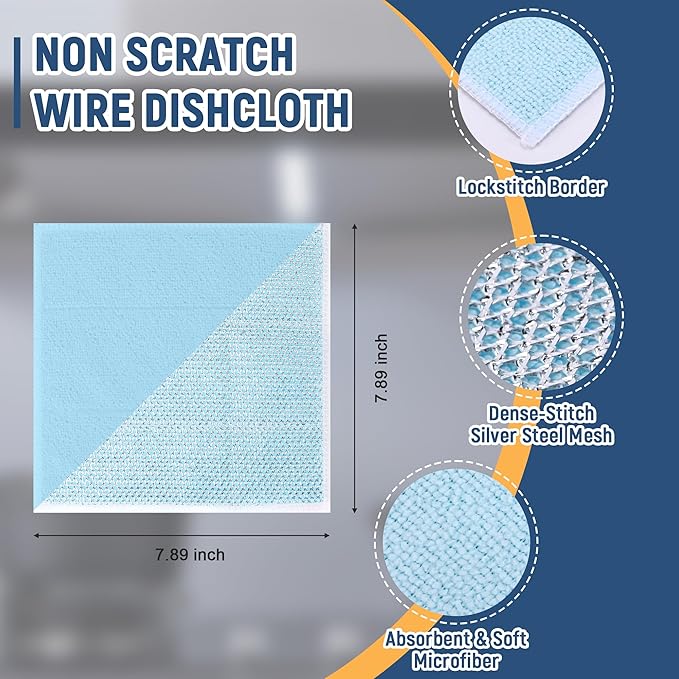 Double Side Non Scratch Wire Dishcloth 45pcs-Multipurpose Wire Dishwashing Rags Wire Mesh Cleaning Cloth,Kitchen Towels and Dishcloths Sets Microfiber Cloth for Cleaning Pans Sinks & Cookware