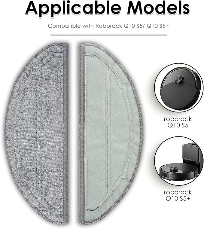 (4 Pack) Q10S5, Q10S5+ Mop Pads Compatible with Roborock Q10 S5/ Q10 S5+ Robot Vacuum Cleaner, Washable Mop Cloth Accessories Kit, Q10S5/ Q10S5+ Mop Pad Refill, Replacement Parts