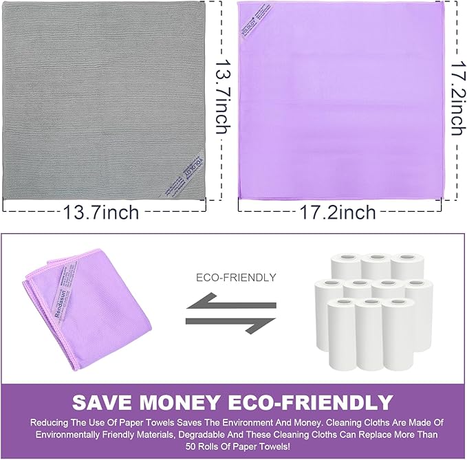 Window & Enviro Cleaning Cloth Kit (Purple & Grey) - Streak-Free With Just Water, Purple Window Cloth Cleans Smooth Surfaces, While Grey Cloth Is Suitable For Most Items. Reusable & Machine Washable.