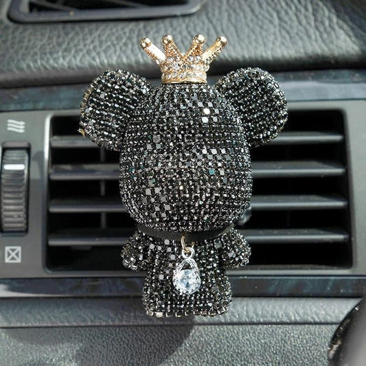 Cute Car Accessories, Bling Crystal Bear Car Air Freshener With Vent Clip,Rhinestone Aesthetic Car Decor Interior Decoration (BLACK)