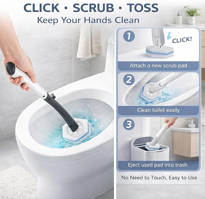Disposable Toilet Cleaning Wand Refills | Preloaded Scrubbing Pads for Toilet Bowl Cleaning, Disinfecting, & Stain Removal, No-Touch Design | 10 Count