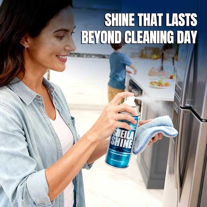 Sheila Shine 2 x 10oz Stainless Steel Cleaner and Polish - Removes Grease, Fingerprint & Watermark - Kitchen Appliances, Refrigerators, Sinks, Ovens & Grills - Stainless Steel Appliance Cleaner Spray