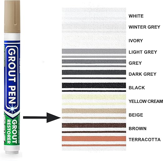 Grout Pen Tile Paint Marker: 2 Pack Beige with 5 Pack Replacement Tips (Narrow, 5mm) - Waterproof Grout Colorant and Sealer Pen to Renew, Repair, and Refresh Tile Grout - Cleaner Coating Stain Pens