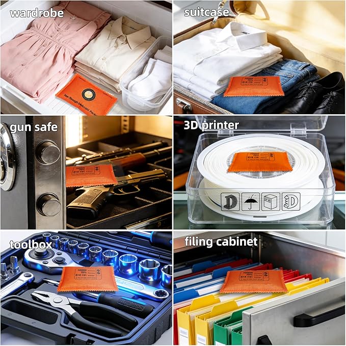 100g [10 Packs] See-Through Desiccant Packs for Storage,Rechargeable Silica Gel Packets, Moisture Absorbers for Storage Bins, 3D Filaments, Cars, Safe, Electronics, Toolboxes,and more.