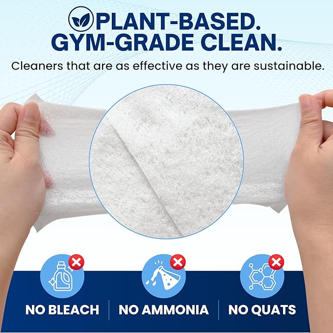 Plant-Based Gym Wipes (400 Count) – Large 6”×7” Fitness Equipment Cleaning Yoga Mat Cleaner Wipes, Lemongrass, Residue-Free, Non-Toxic, Safe for Bikes, Treadmills & Home Gyms
