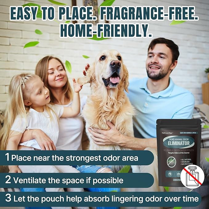 Dead Rodent Odor Absorber for Strong Smells, With Steam-Activated Coconut Shell Carbon & Engineered Clinoptilolite Zeolite, Fragrance-Free & Reusable, Covers Up to 365 Sq Ft, No Harsh Chemicals