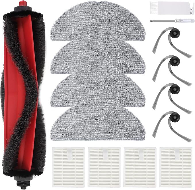 VIEWALL Q7M5 Replacement Accessories Kit for Roborock Q7 M5/M5+, Q7 L5/L5+ Plus Robot Vacuum, 1 Main Brushes, 4 HEPA Filters, 4 Side Brushes, 4 Mop Pads, 1 Cleaning Tool, 1 Screwdriver