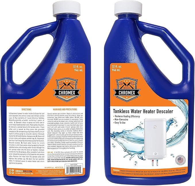 Chromex Tankless Water Heater Descaling Solution | Highly Effective Descaler Restores Heating Efficiency, 6 Quart, 32 fl oz (6)