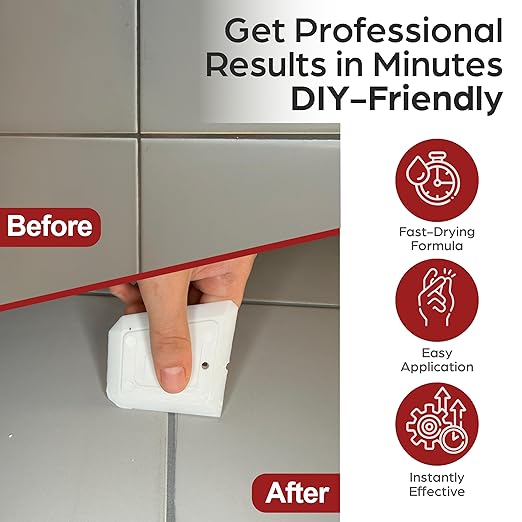 Tile Grout, Repair Kit – Gray Grout Filler 14oz Pre-Mixed Tube, Fast Drying Grout Paint for Bathroom, Shower, Kitchen, Floor Tiles – Includes Spatula & Sponge