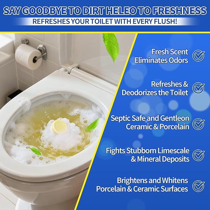 Toilet Bowl Cleaner Tablets – 24 Pack | Powerful Stain Removal, Septic Safe, Lemon Scent | No Harsh Chemicals, Long-Lasting Cleaning for Toilet Bowls
