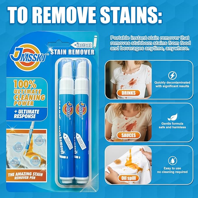 Stain Remover Pen, Instant Stain Remover For Clothes, Bleach Pen, Portable & Travel-Friendly, Works on Food & Drink Stains, Put In Your Pocket or Bag, Pearl white 0.68 Fl Oz (Pack of 2)